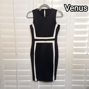 Venus Sleeveless Scuba Sheath Dress Black White Career Size XS